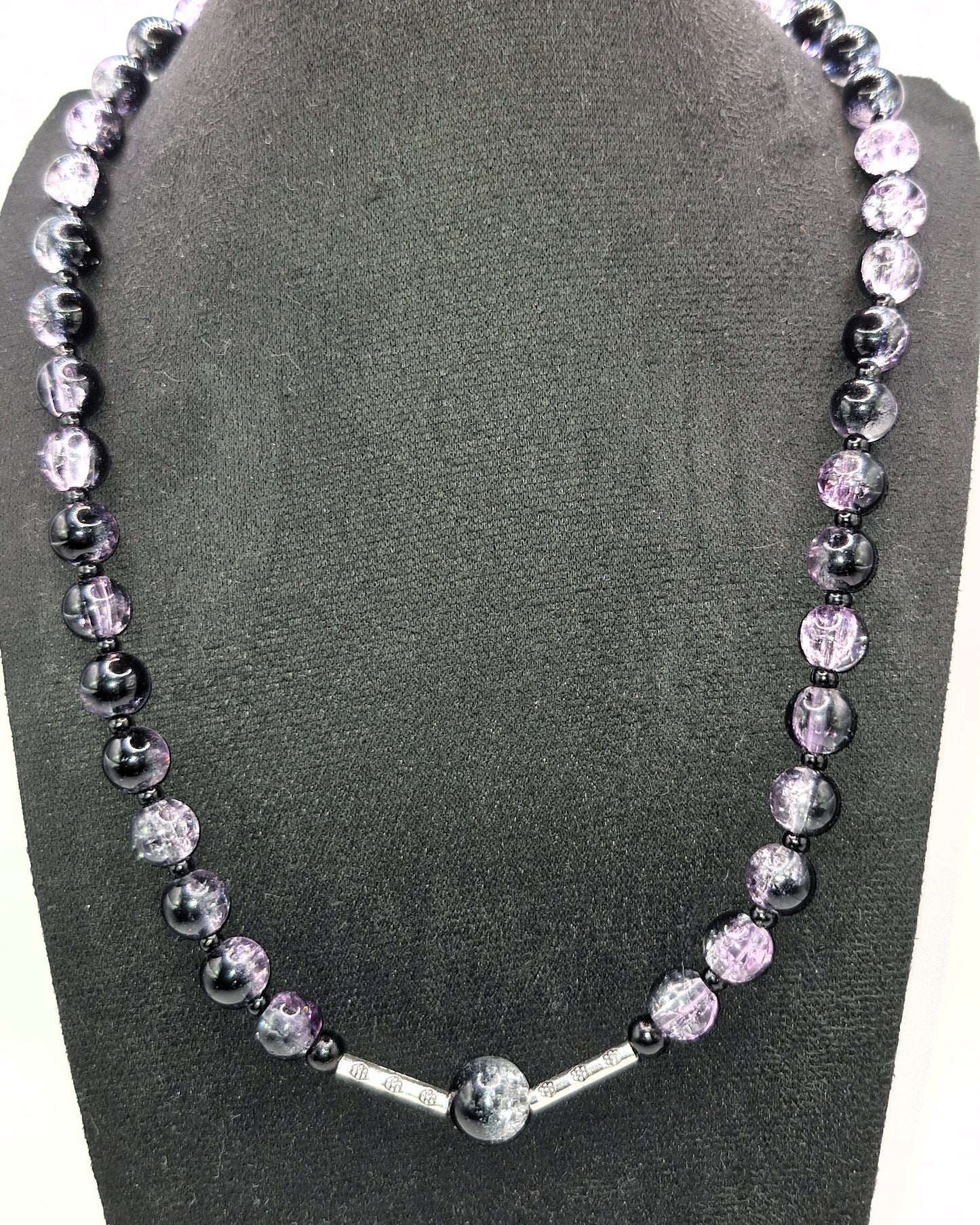 LILA Violet Glass Necklace 44cm - Adjustable Length + 5cm Extra Chain