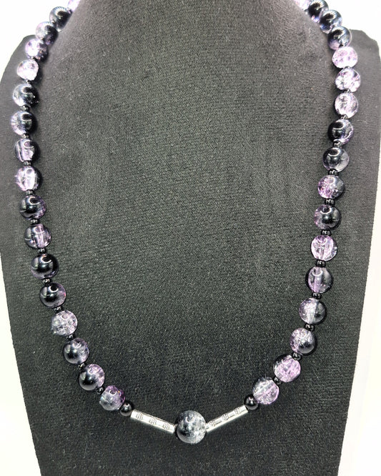 LILA Violet Glass Necklace 44cm - Adjustable Length + 5cm Extra Chain