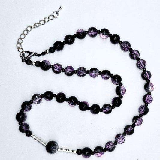 LILA Violet Glass Necklace 44cm - Adjustable Length + 5cm Extra Chain