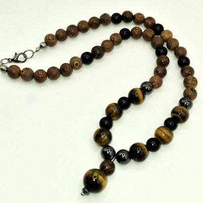 TIGER - hand-knotted necklace made of Tiger's Eye and Hematite 45cm