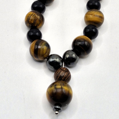 TIGER - hand-knotted necklace made of Tiger's Eye and Hematite 45cm
