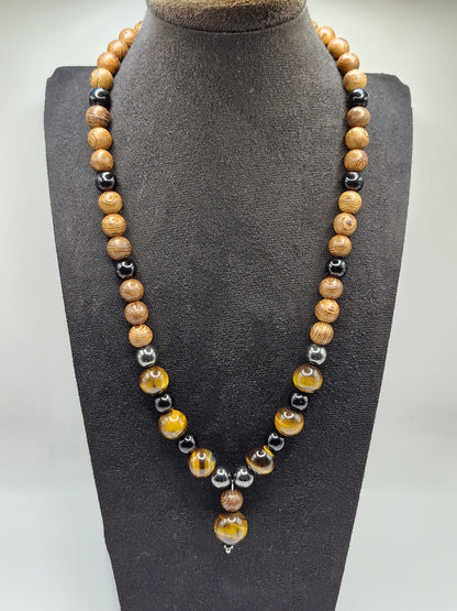TIGER - hand-knotted necklace made of Tiger's Eye and Hematite 45cm