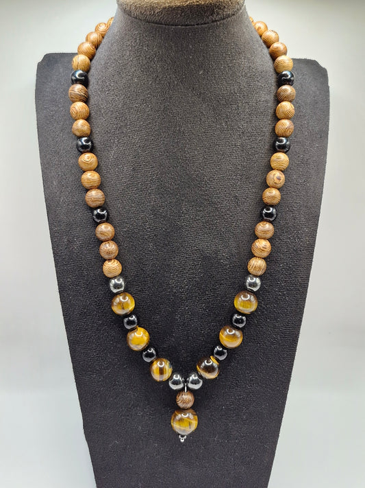 TIGER - hand-knotted necklace made of Tiger's Eye and Hematite 45cm