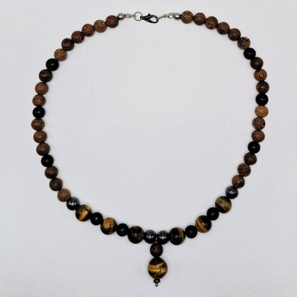 TIGER - hand-knotted necklace made of Tiger's Eye and Hematite 45cm