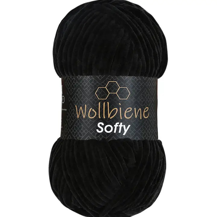 Wollbiene Softy Chenille Lanka 100g - Musta 77 - Super Bulky Pehmeä Samettilanka