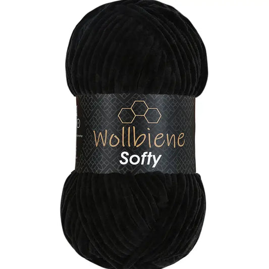 Wollbiene Softy Chenille Lanka 100g - Musta 77 - Super Bulky Pehmeä Samettilanka