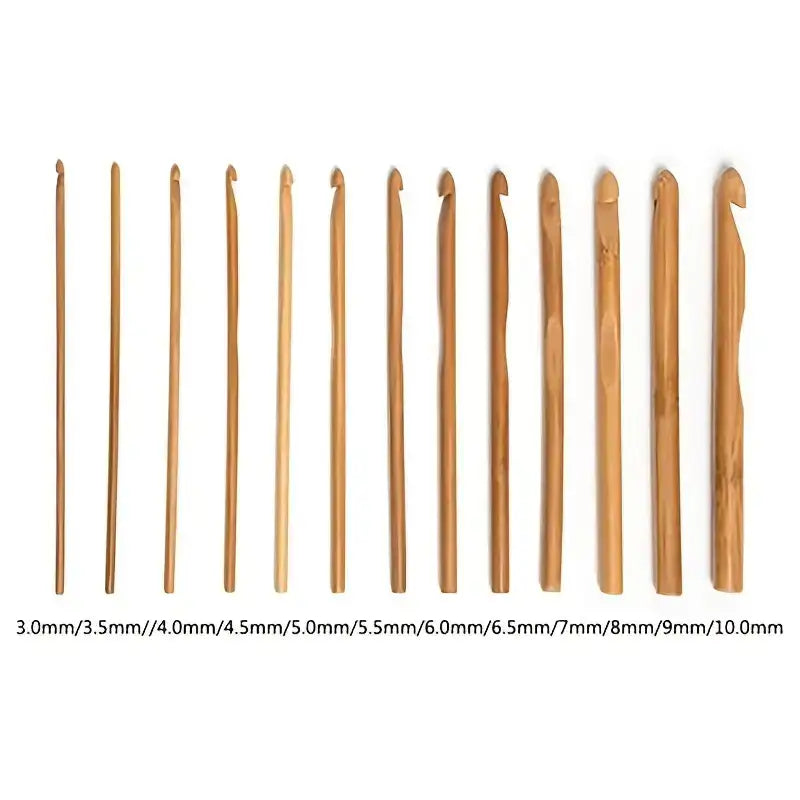 Bamboo crochet hook 12 pcs set, 3-10mm