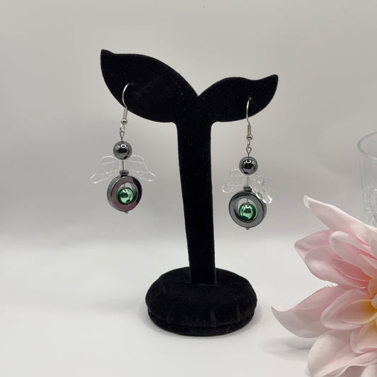 ANGEL Earrings - Hematite &amp; Acrylic 6cm