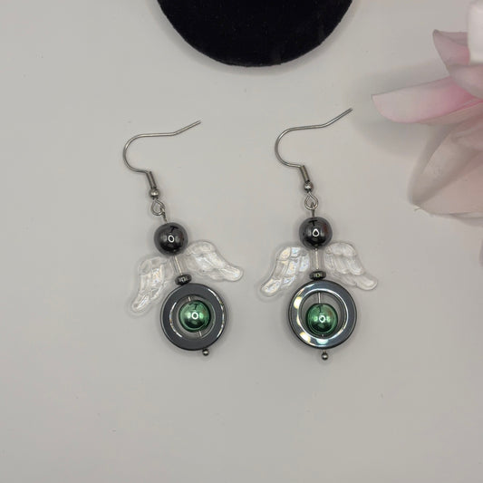 ANGEL Earrings - Hematite &amp; Acrylic 6cm
