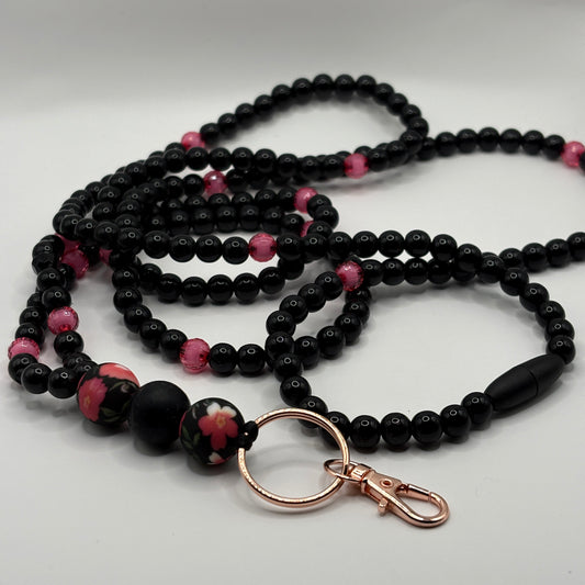 Avainnauha olan yli, musta-pinkki 160 cm