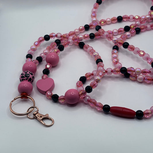 Avainnauha olan yli, pinkki-musta 160 cm