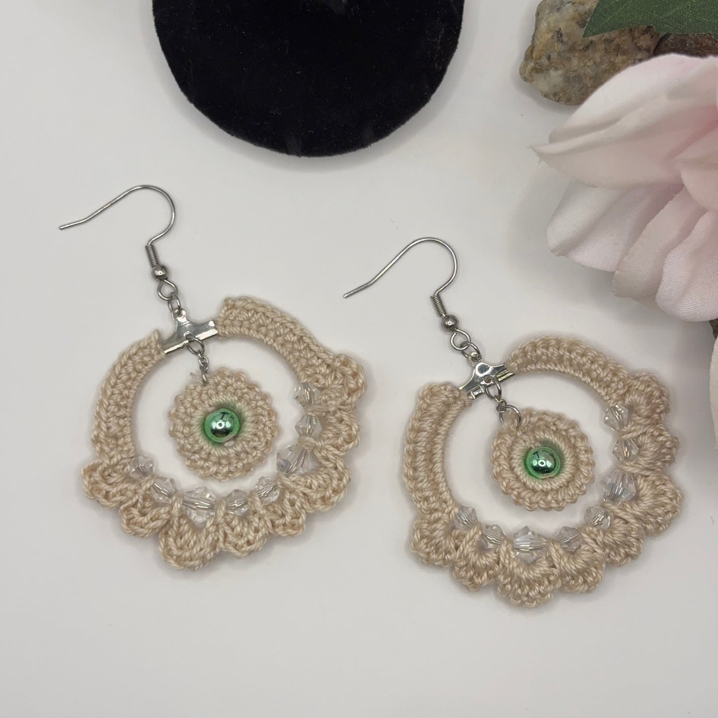 SAND - crochet earrings with stone and glass