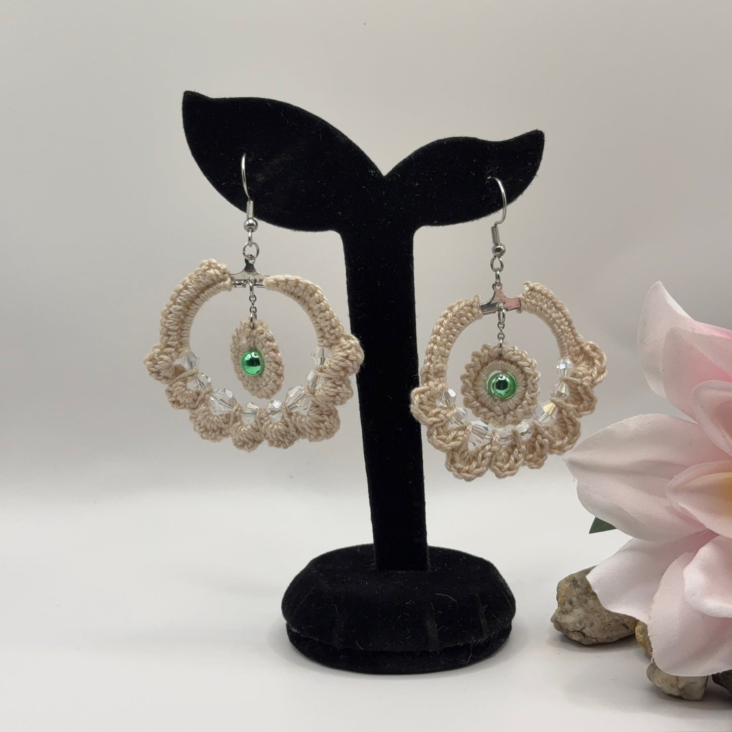 SAND - crochet earrings with stone and glass