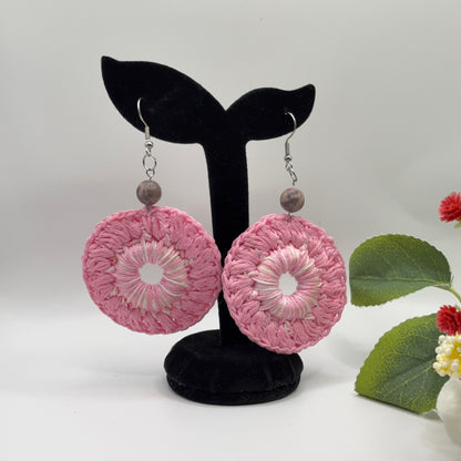 HATTARA PINK - Crochet Earrings Made of Cotton Yarn