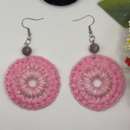 HATTARA PINK - Crochet Earrings Made of Cotton Yarn