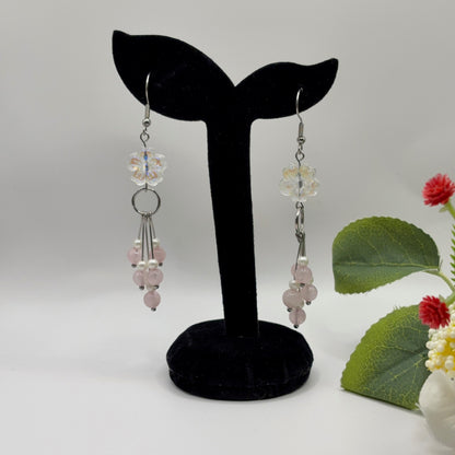 FLOWER Korvakorut - Ruusukvartsi & Akryyli 8cm