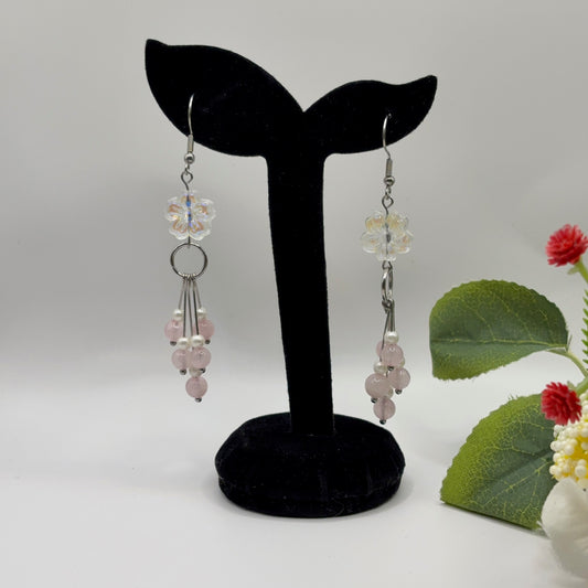 FLOWER Earrings - Rose Quartz &amp; Acrylic 8cm
