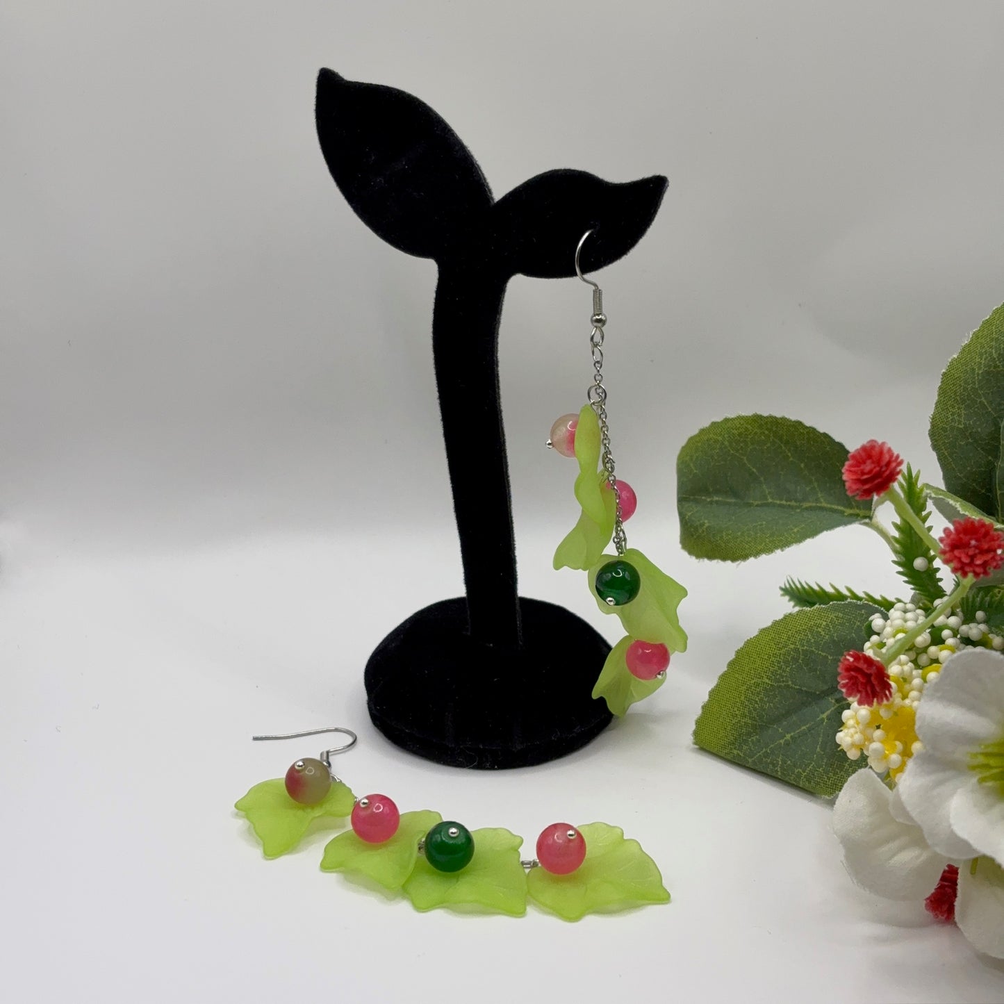 LEAVES Earrings - Acrylic &amp; Glass Beads 10cm