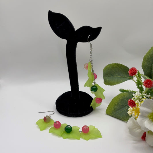 LEAVES Earrings - Acrylic &amp; Glass Beads 10cm