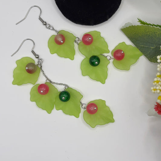 LEAVES Earrings - Acrylic &amp; Glass Beads 10cm