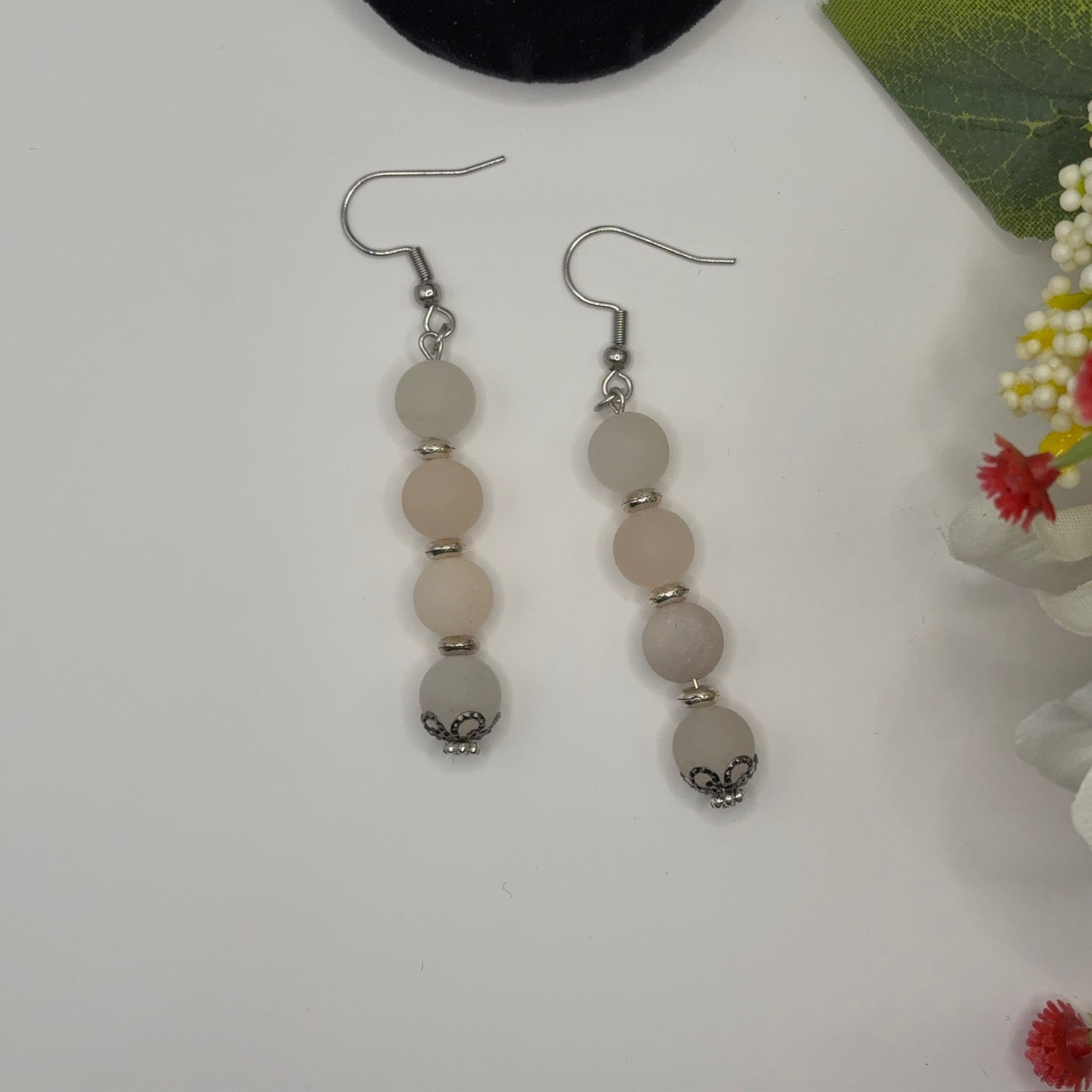 AVENTURINE MATT Earrings - Pink Natural Stone 6cm