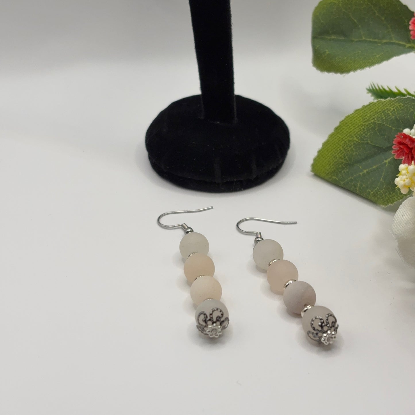 AVENTURINE MATT Earrings - Pink Natural Stone 6cm
