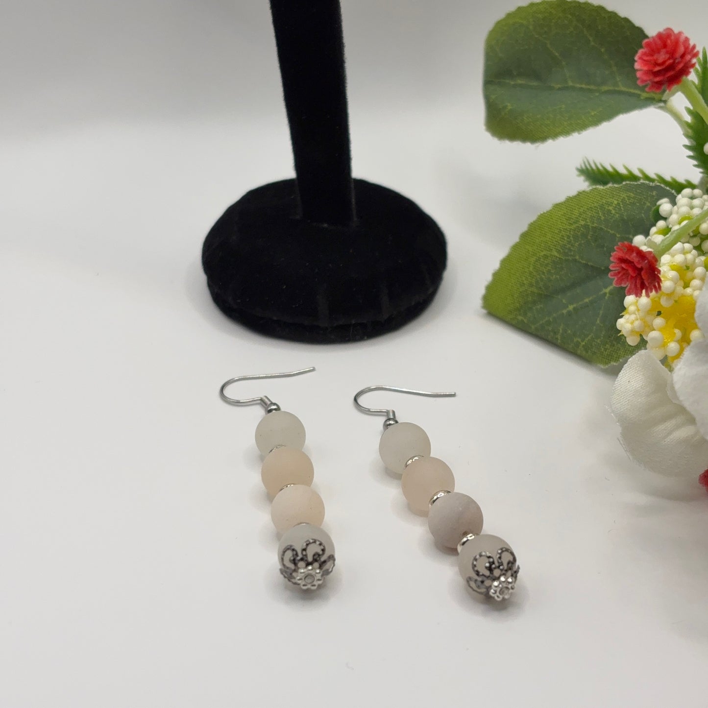 AVENTURINE MATT Earrings - Pink Natural Stone 6cm