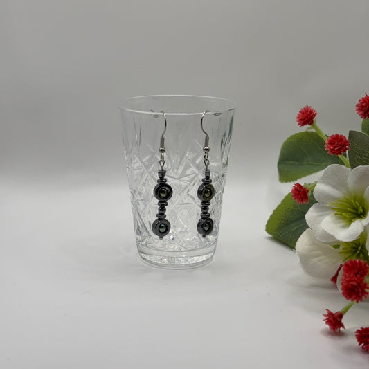 LITTLE DUO Earrings - Hematite Natural Stone 5.5cm