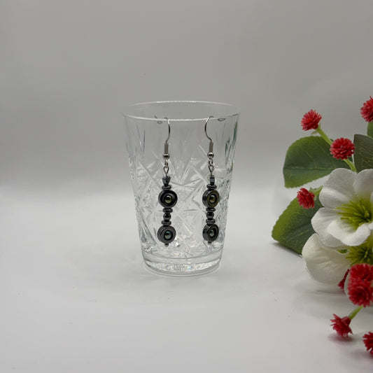 LITTLE DUO Earrings - Hematite Natural Stone 5.5cm