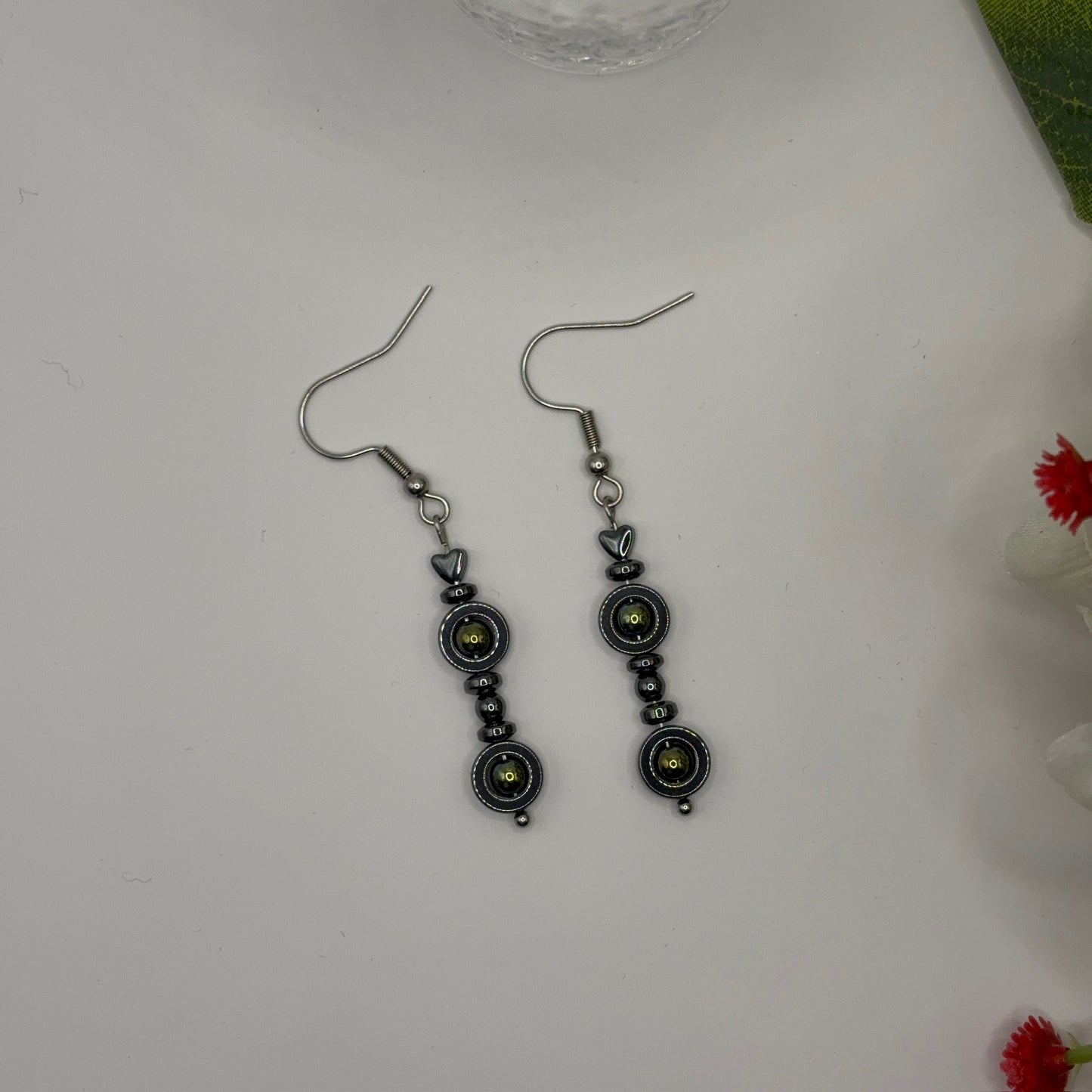 LITTLE DUO Earrings - Hematite Natural Stone 5.5cm