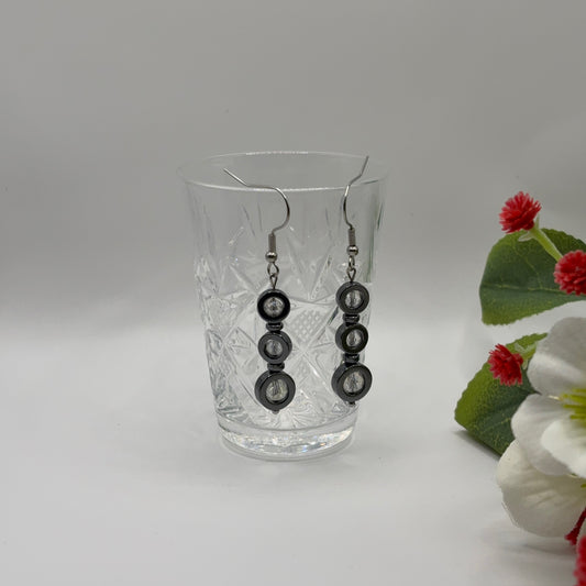 HEMATITE &amp; GLASS TRIO Earrings 6cm - Grounding Power Stone