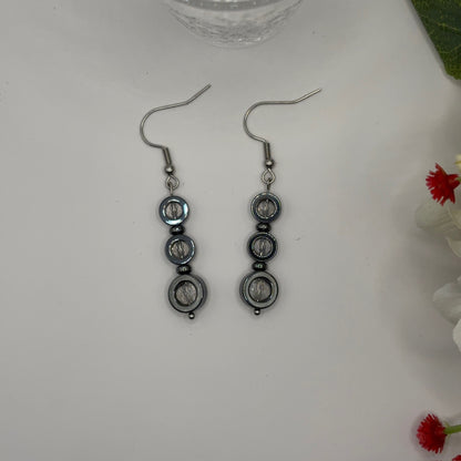 HEMATIT &amp; GLAS TRIO Örhängen 6cm - Jordande Kraftsten