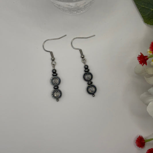 HEMATITE Earrings - Hematite &amp; Glass 5cm