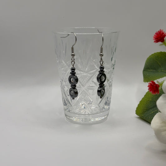 HEMATITE Earrings - Hematite &amp; Glass 5cm