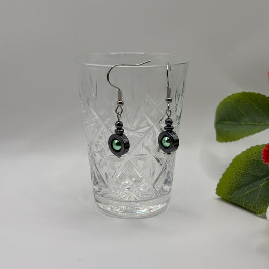 ONE GREEN BALL Hematite Earrings 4.5cm - Grounding Power Stone