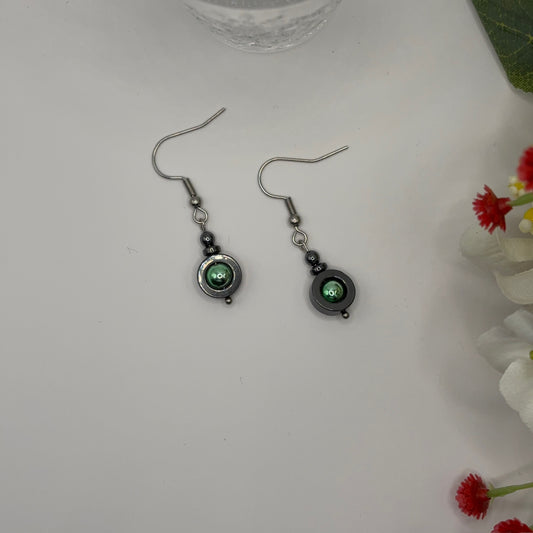 ONE GREEN BALL Hematite Earrings 4.5cm - Grounding Power Stone