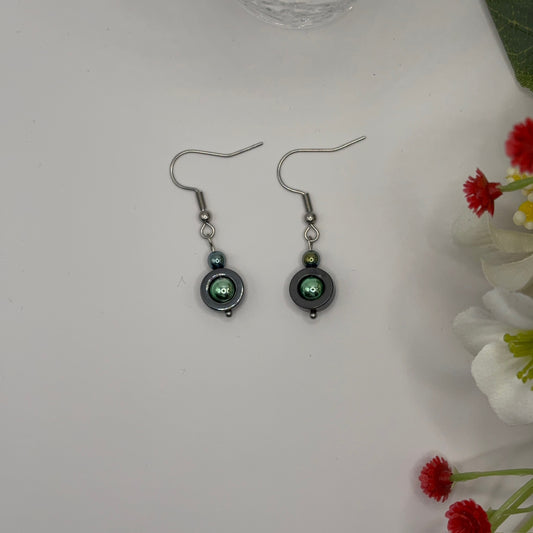 GREEN BALL Hematite Earrings - Grounding Power Stone 4cm