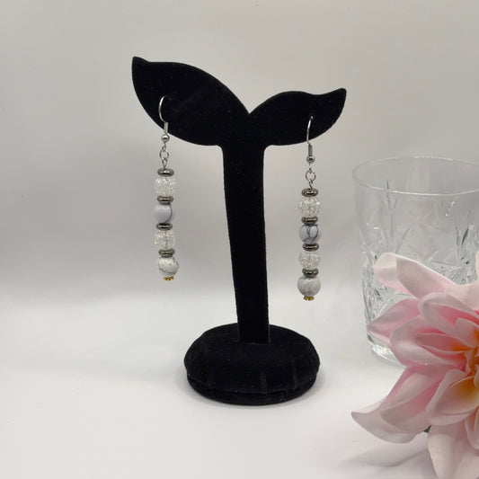 HOWLITE &amp; SPLIT CRYSTAL Earrings 6.5cm
