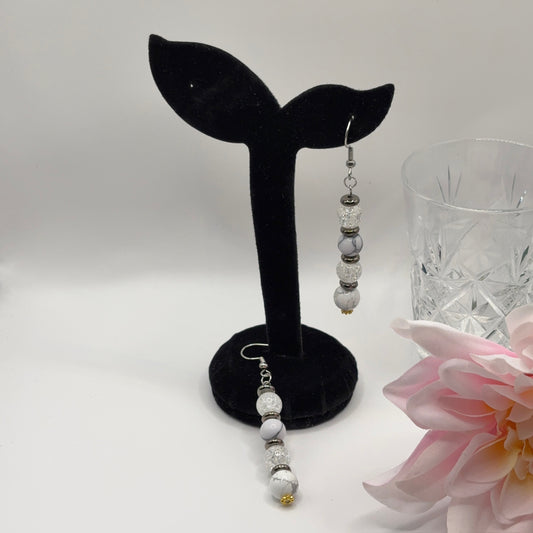 HOWLITE &amp; SPLIT CRYSTAL Earrings 6.5cm