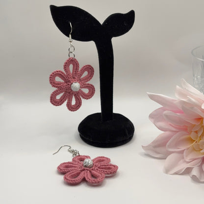 FLOWER - Crochet Earrings Made of Cotton Yarn
