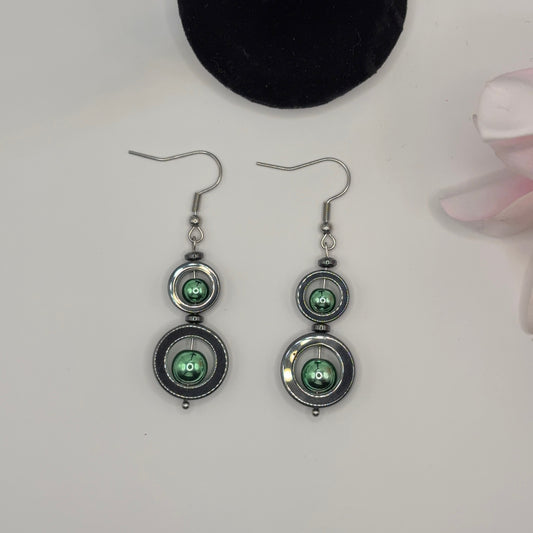 DOUBLE Hematite Earrings - Double Power Stone 6cm