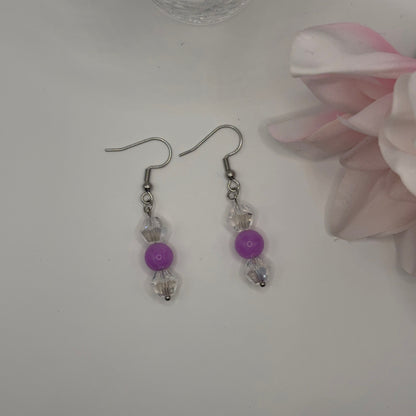 Örhängen med ametist och glas - Spiritualitet och intuition 5 cm