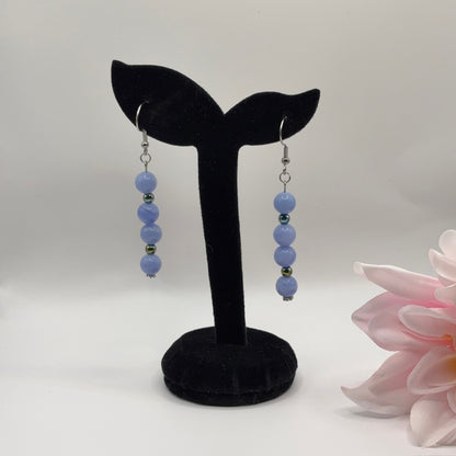 ANGELITE Earrings - Angelite &amp; Hematite 7cm