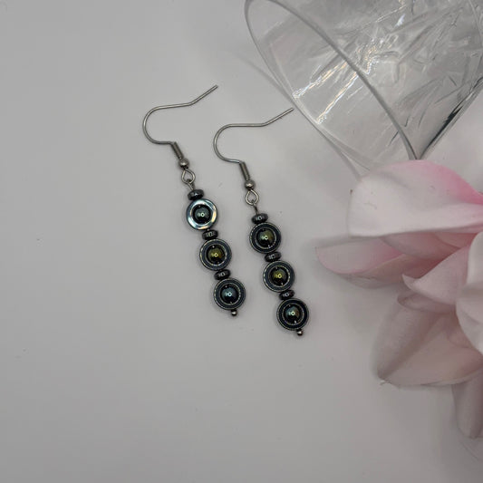 TRIO Earrings - Hematite Natural Stone 5.5cm