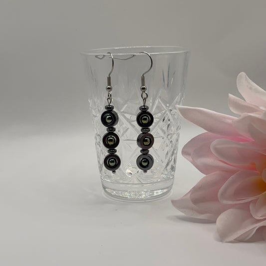 TRIO Earrings - Hematite Natural Stone 5.5cm