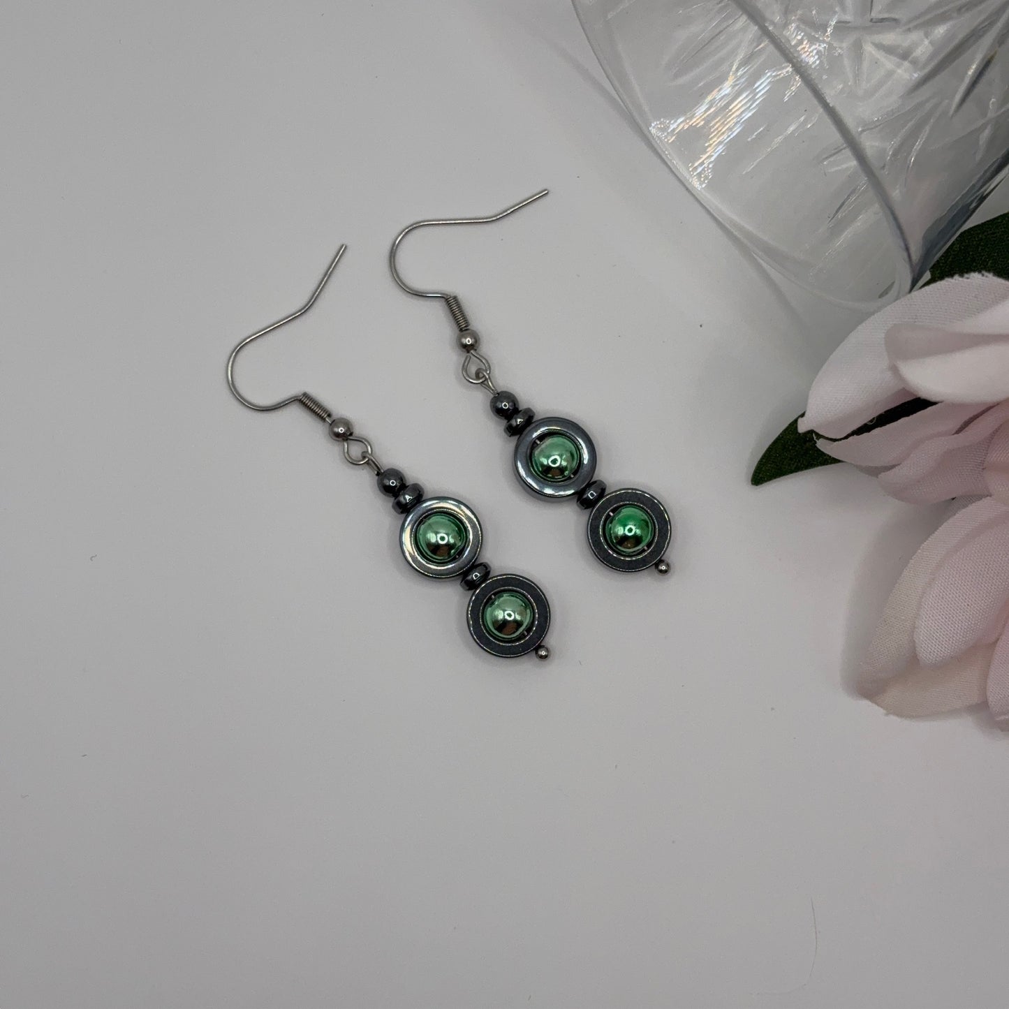 GREEN EYES - earrings made of Hematite stone