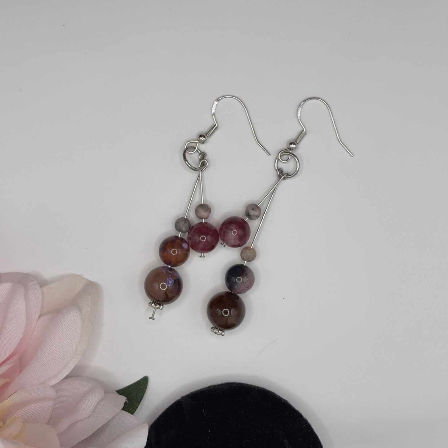 AGATE &amp; RHODONITE Earrings - Handmade Balance