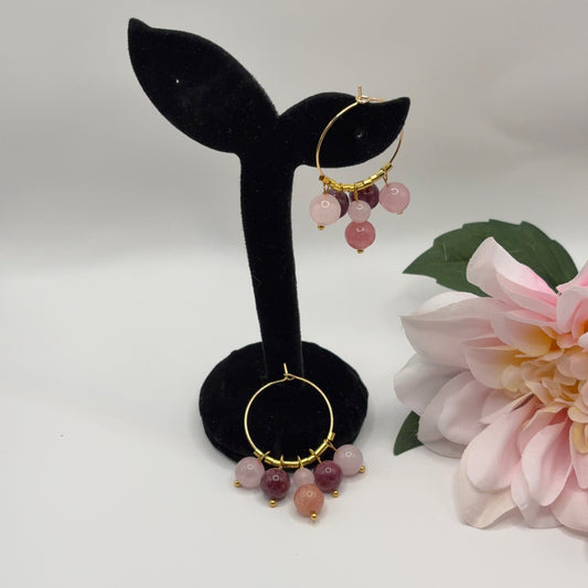 CURRANT Earrings - Rose Quartz &amp; Amethyst 2.5cm