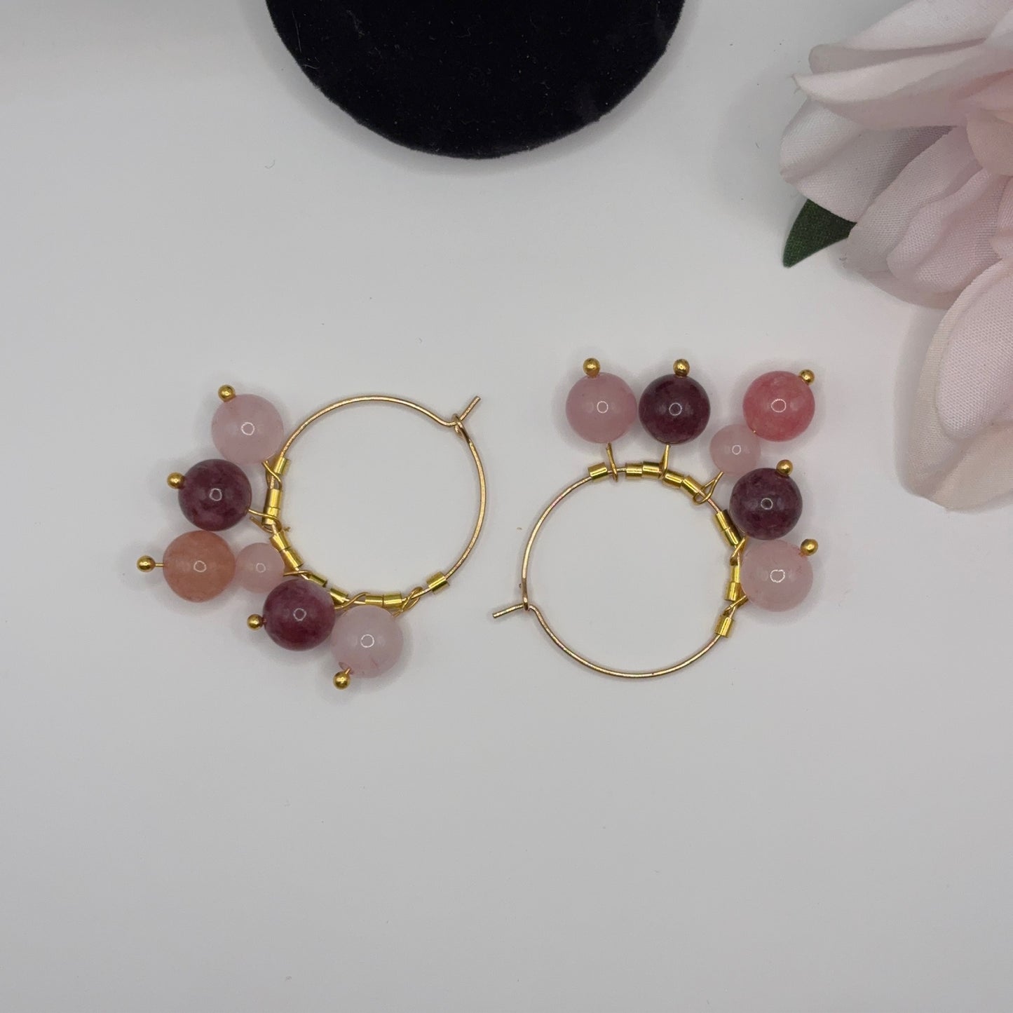 CURRANT Earrings - Rose Quartz &amp; Amethyst 2.5cm