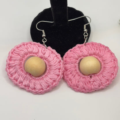 PINKKI - virkatut korvakorut puuvillalangasta